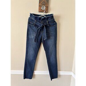 Gianni Bini GB Juniors Size 5 Paperbag Waist Blue Jeans Raw Hem Belted Cropped